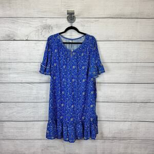 Max Studio Plus Size Blue Ruffle Flutter Sleeve Floral Mini Spring Dress Size 2X